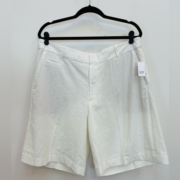 GAP 365 Flat Front LInen Blend Trouser Shorts Minimalist Off White Size 14 NEW - Picture 5 of 12
